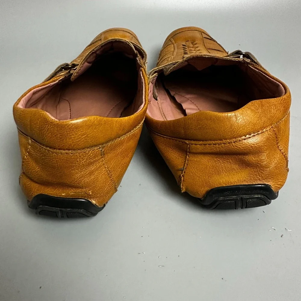 Bata Better Cushion Tan Leather Fisherman Loafers Mens Woven Caged Shoes 11